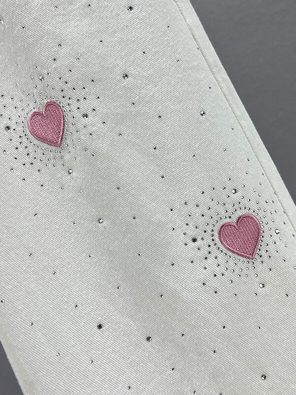 DEAT naiste teksad, kõrge vöökohaga valge lai jalg lahtiselt roosa südamega tikandid teemandid sirged teksapüksid 2024 suvi uus mood