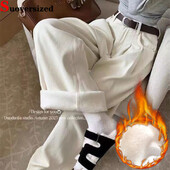 Χειμερινό λευκό ψηλόμεσο φαρδύ πόδι Vaqueros Velveteen Lined Baggy Pantalones Korea Vintage Jeans Κομψό casual γυναικείο τζιν παντελόνι