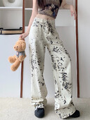 2024 Jaapani 2000S Style Y2K White Leopard Baggy Uued Teksad Püksid Naistele Riided Laia säärega Naistepüksid Pantalones Esteetilised