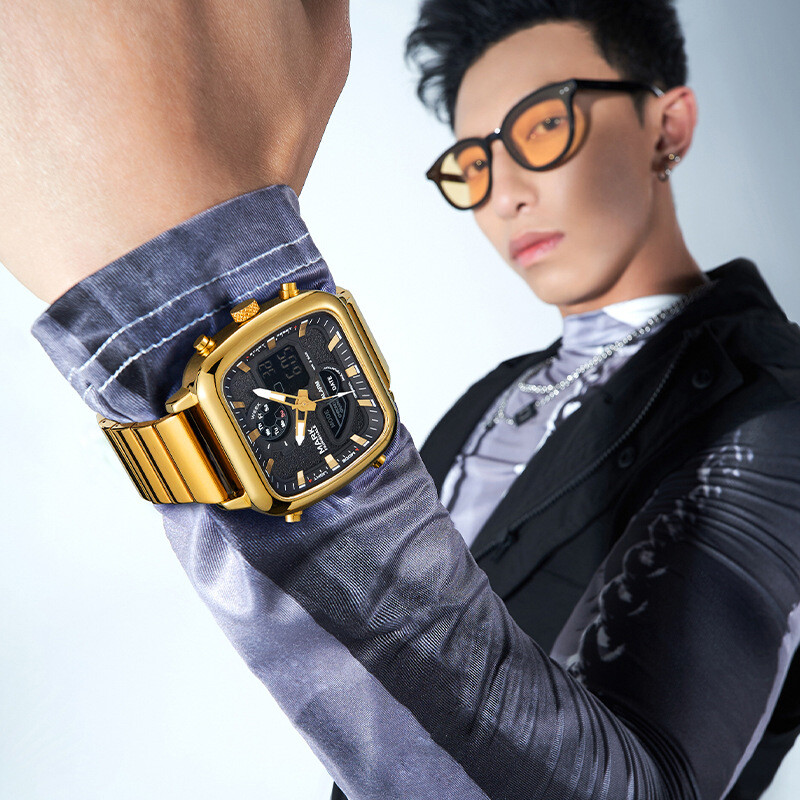 2024 m. Prabangūs vyriški kvadratiniai kvarciniai laikrodžiai Unikalaus dizaino nerūdijančio plieno laikrodžiai Madingi daugiafunkcis elektroninis vyriškas rankinis laikrodis Naujas