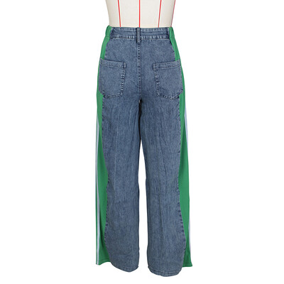 Stigende rastezljive traper hlače visokog struka Ženske ravne traperice sa širokim šavovima na bočne šavove Patchwork blok hlače u boji