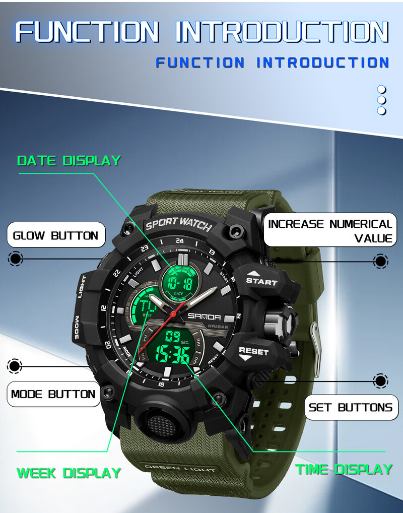 SANDA digitalni LED sat muški vojni sportski kvarcni ručni sat vrhunske marke luksuzna štoperica vodootporni muški elektronski sat 6198