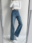 Blugi Femei Europa și Statele Unite ale Americii largi, cu talie înaltă, subțire, tub drept, pantaloni largi de toamnă albastru închis pantaloni până la podea