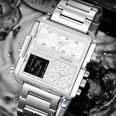 Двоен дисплей Бизнес мъжки спортен часовник Моден ежедневен квадратен електронен часовник Готини светещи мъжки часовници от неръждаема стомана