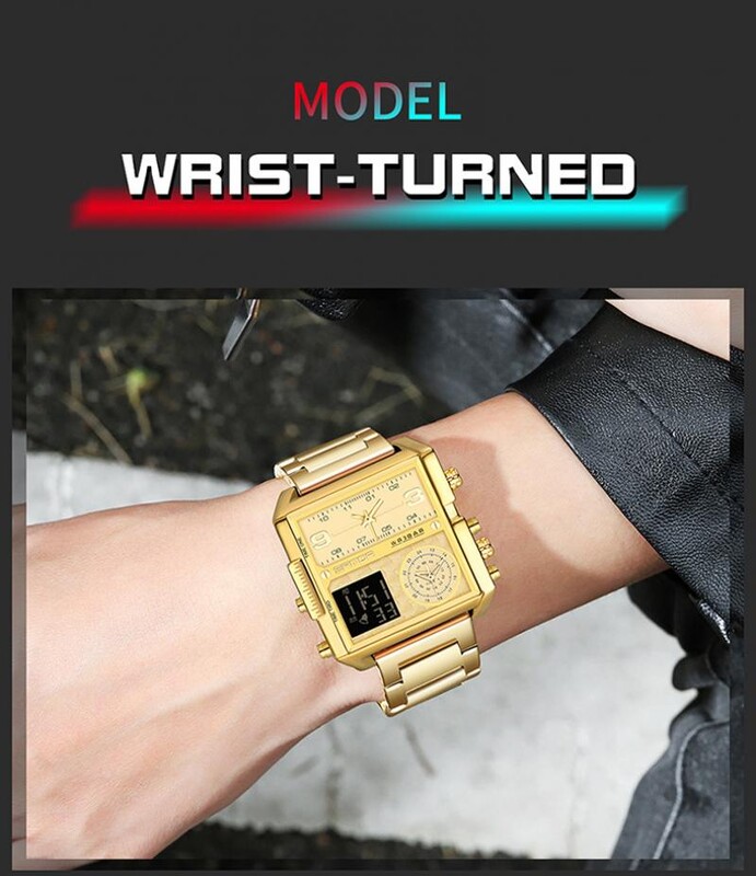 Двоен дисплей Бизнес мъжки спортен часовник Моден ежедневен квадратен електронен часовник Готини светещи мъжки часовници от неръждаема стомана