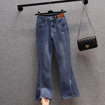 Пачуърк разпръснати дънки Дамски дълги дънки с висока талия Разтеглив плюс размер Кръпки Дължина до глезена Дънкови панталони Женски панталони Mujer