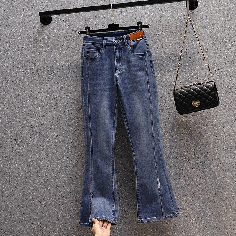 Пачуърк разпръснати дънки Дамски дълги дънки с висока талия Разтеглив плюс размер Кръпки Дължина до глезена Дънкови панталони Женски панталони Mujer