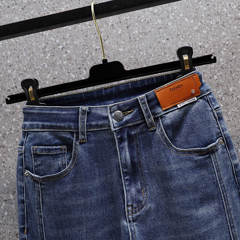 Пачуърк разпръснати дънки Дамски дълги дънки с висока талия Разтеглив плюс размер Кръпки Дължина до глезена Дънкови панталони Женски панталони Mujer