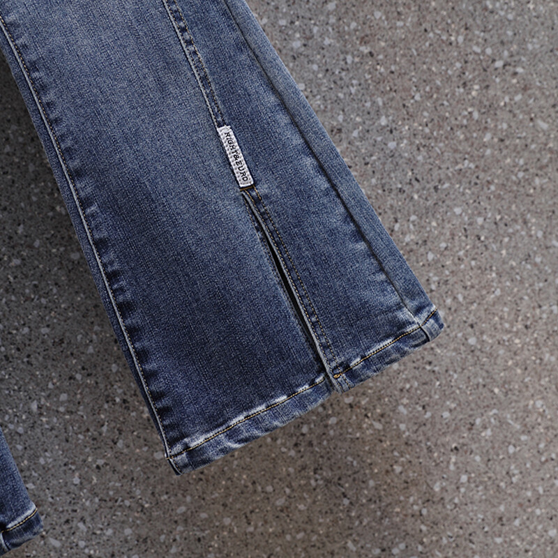 Пачуърк разпръснати дънки Дамски дълги дънки с висока талия Разтеглив плюс размер Кръпки Дължина до глезена Дънкови панталони Женски панталони Mujer