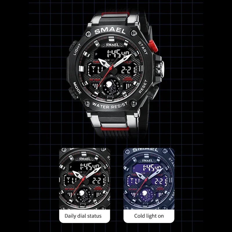 SMAEL Sport Vojni vojni sat Alarm s dvostrukim zaslonom LED elektronički sat Vodootporni satovi za muškarce Kvarcni ručni satovi 8069