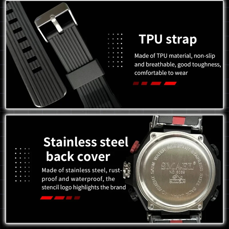 SMAEL Sport Vojni vojni sat Alarm s dvostrukim zaslonom LED elektronički sat Vodootporni satovi za muškarce Kvarcni ručni satovi 8069