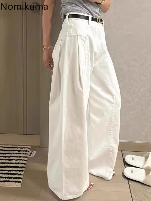 Korejske Y2k hlače širokih nogavica Ženska odjeća Harajuku Streetwear Traperice Visoki struk Ravne hlače Ležerne modne pantalone Femme