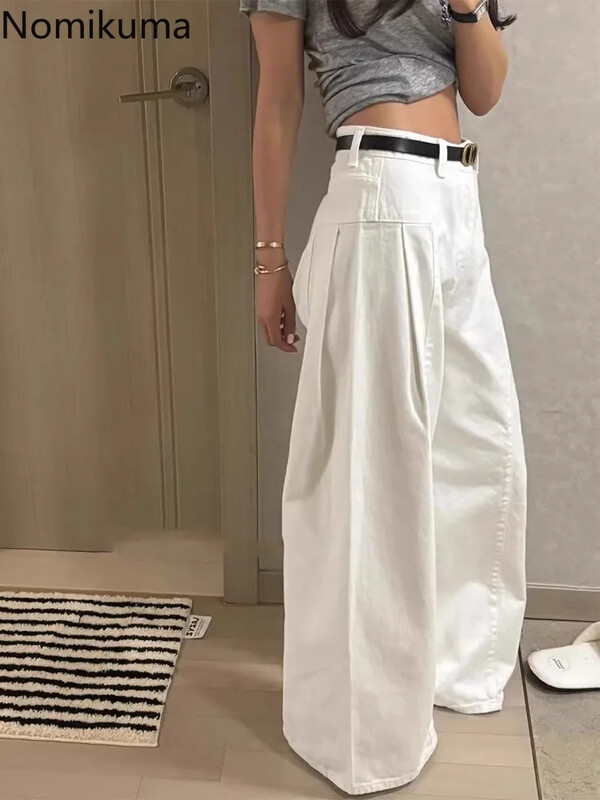 Korejske Y2k hlače širokih nogavica Ženska odjeća Harajuku Streetwear Traperice Visoki struk Ravne hlače Ležerne modne pantalone Femme