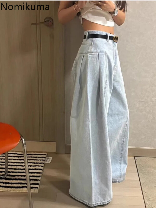 Korejske Y2k hlače širokih nogavica Ženska odjeća Harajuku Streetwear Traperice Visoki struk Ravne hlače Ležerne modne pantalone Femme