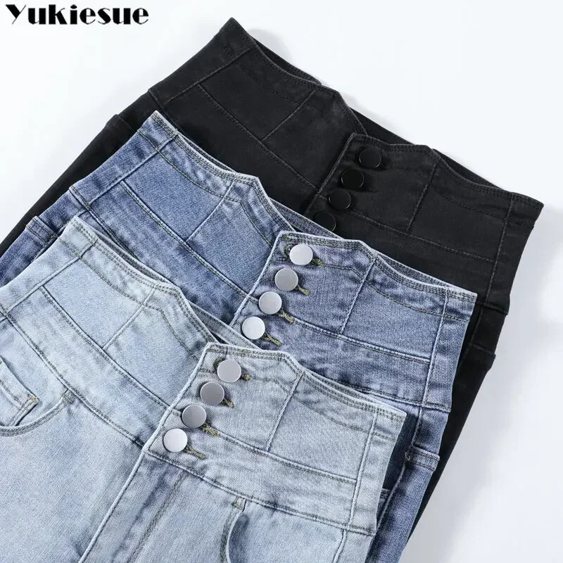 Vintage korejski stil Izdubljene Harajuku elegantne nove ulične traperice za slobodno vrijeme Ženske uske traperice s džepnim džepom Tanke ženske traperice s gumbima