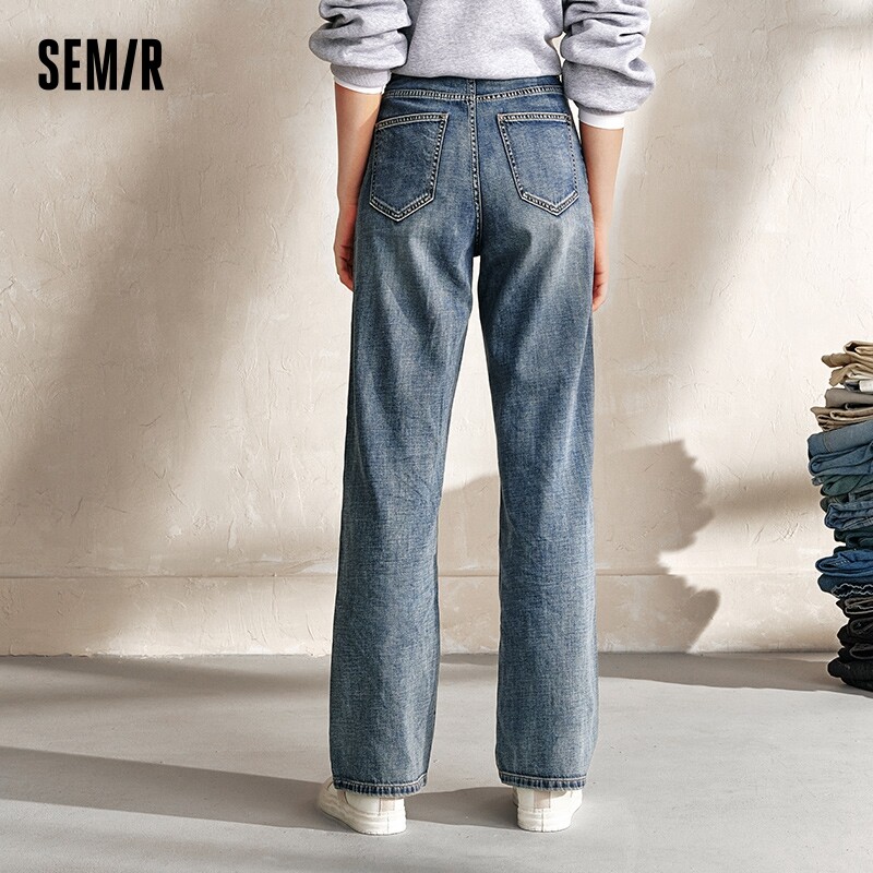 Semir Hlače Ženske pamučne traper hlače visokog struka Viši izgled Jesen 2024. Nove široke hlače koje skrivaju tijelo