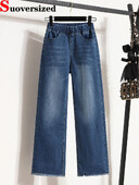 Vintage ravne traperice do gležnja, elastične vrećaste traperice visokog struka, modne modne proljeće i jesen, ženske Vaqueros prevelike 4xl traper hlače