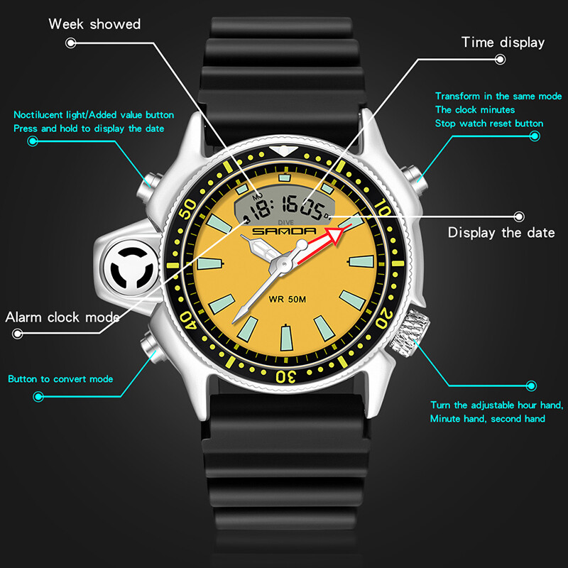Višenamjenski sportski muški sat, analogni sat s LED zaslonom, muški vojni, kvarcni elektronički ručni sat, muški Relogio Masculino