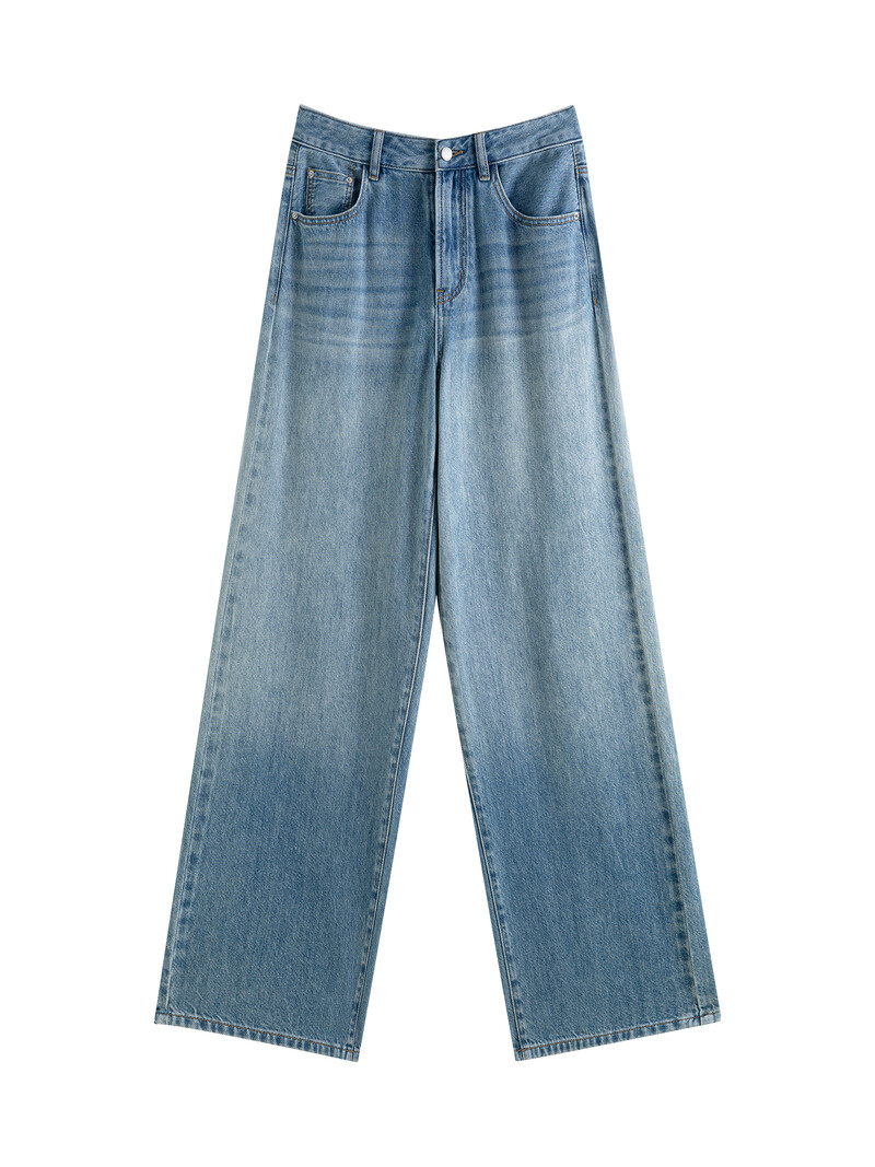 FSLE retro pestud gradient laia säärega sirged teksad 2024 uus disain, mitmekülgne vabaaja kõrge vöökohaga püksid 24FS13018