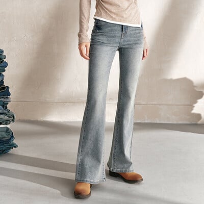 Semir Jeans Naiste kuumad tüdrukute kõrge vöökohaga laienevad teksad Hongkongi stiilis 2024 uued sügisesed maapikkused püksid