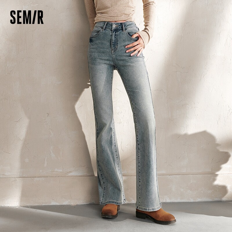 Semir Jeans Naiste kuumad tüdrukute kõrge vöökohaga laienevad teksad Hongkongi stiilis 2024 uued sügisesed maapikkused püksid