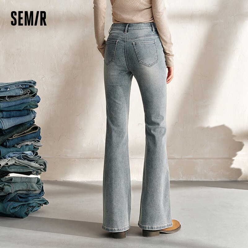 Semir Jeans Naiste kuumad tüdrukute kõrge vöökohaga laienevad teksad Hongkongi stiilis 2024 uued sügisesed maapikkused püksid