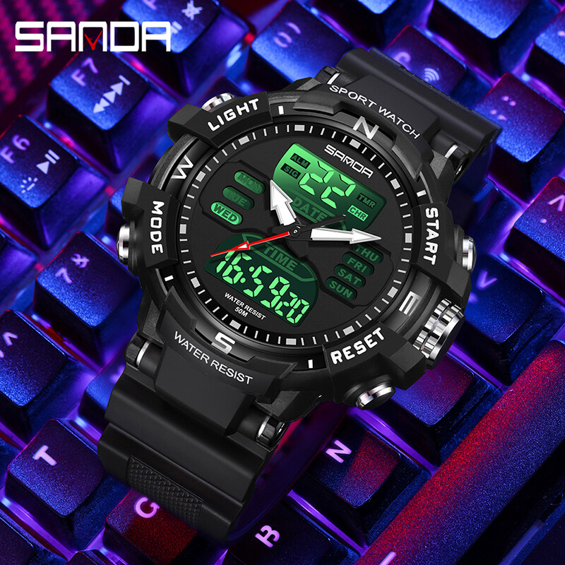 SANDA tippbrändi G-stiilis sportlikud meeste elektroonilised käekellad Luksuslikud sõjaväe kvartskellad meeste veekindlad LED-valgustusega digitaalkellad