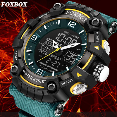 LIGE FOXBOX Military Casual Sport Dual Time Digital Vīriešu pulksteņi Silikona siksniņa Ūdensizturīgi Elektroniskie Rokas pulksteņi Modinātāji