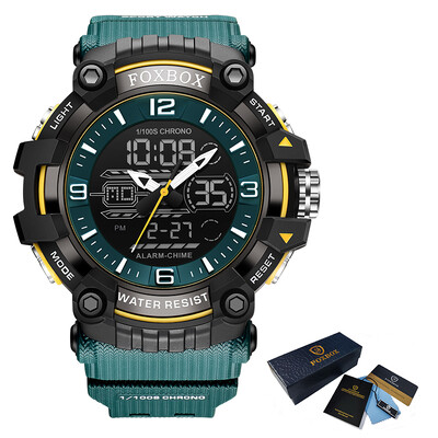 LIGE FOXBOX Военни Ежедневни Спортни Цифрови мъжки часовници с двойно време Силиконова каишка Водоустойчиви електронни ръчни часовници Будилници