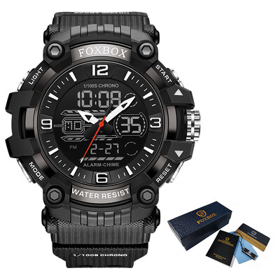 LIGE FOXBOX Военни Ежедневни Спортни Цифрови мъжки часовници с двойно време Силиконова каишка Водоустойчиви електронни ръчни часовници Будилници