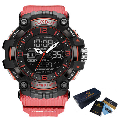 LIGE FOXBOX Военни Ежедневни Спортни Цифрови мъжки часовници с двойно време Силиконова каишка Водоустойчиви електронни ръчни часовници Будилници