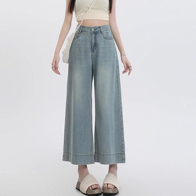 Femei Summer Simplicity Office Lady Culoare uni Talie înaltă Apar subțire Picior lat haine de femei Moda Pantaloni tăiați complet