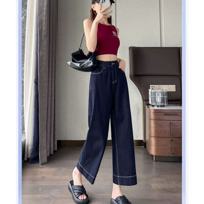 Femei Summer Simplicity Office Lady Culoare uni Talie înaltă Apar subțire Picior lat haine de femei Moda Pantaloni tăiați complet