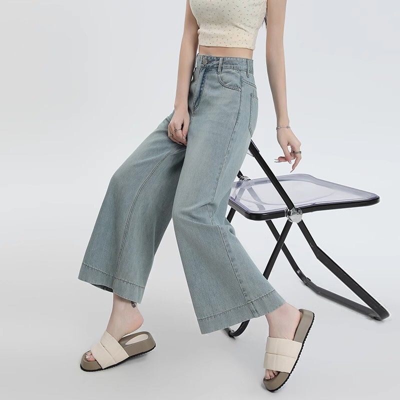 Femei Summer Simplicity Office Lady Culoare uni Talie înaltă Apar subțire Picior lat haine de femei Moda Pantaloni tăiați complet