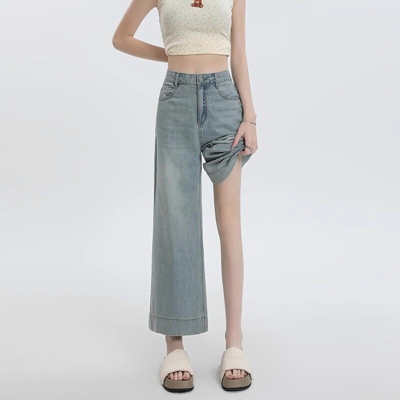 Femei Summer Simplicity Office Lady Culoare uni Talie înaltă Apar subțire Picior lat haine de femei Moda Pantaloni tăiați complet