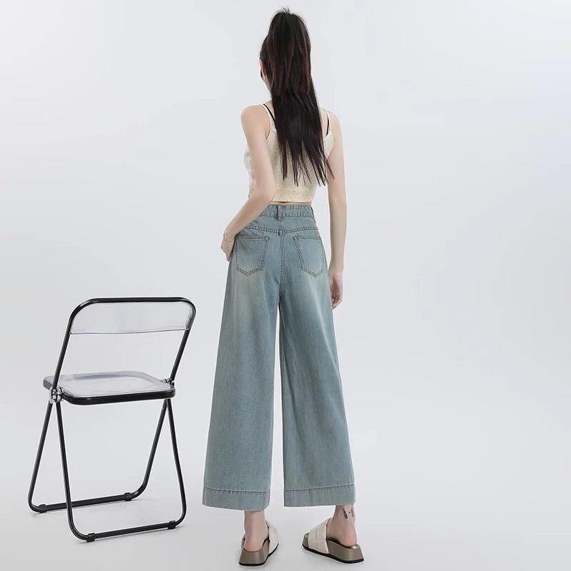 Femei Summer Simplicity Office Lady Culoare uni Talie înaltă Apar subțire Picior lat haine de femei Moda Pantaloni tăiați complet