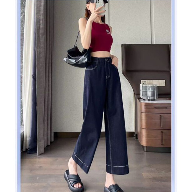 Femei Summer Simplicity Office Lady Culoare uni Talie înaltă Apar subțire Picior lat haine de femei Moda Pantaloni tăiați complet