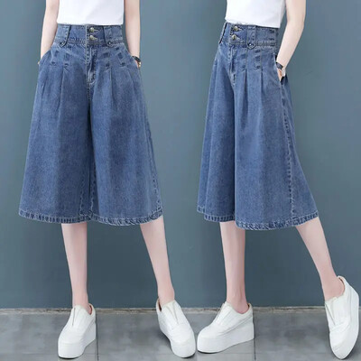 Tianxi Denim Bell Bottom Moteriškos 7/10-osios vasarinės plonos laisvalaikio kelnės aukštu liemeniu tiesios kelnės vidutinio ilgio džinsai