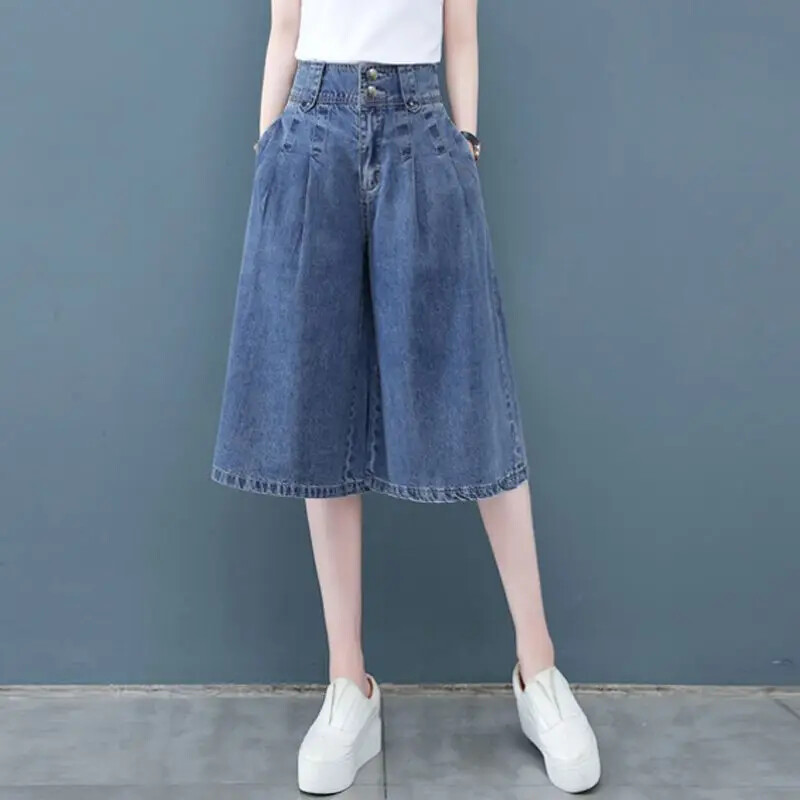 Tianxi Denim Bell Bottom naiste 7/10 suvised õhukesed vabaaja püksid, kõrge vöökohaga sirge säärega püksid, keskmise pikkusega teksad