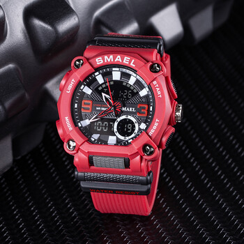 SMAEL Sport Ρολόι Ανδρικά Αδιάβροχα 50M LED Chronograph Electronic Clock Dual Time Zone Quartz Military Wristwatches 8052