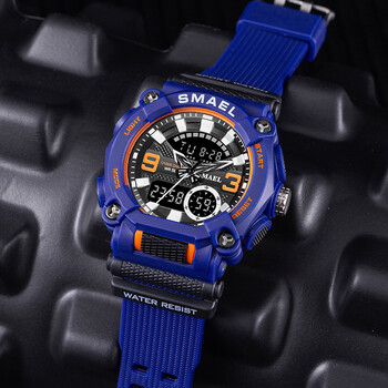 SMAEL Sport Ρολόι Ανδρικά Αδιάβροχα 50M LED Chronograph Electronic Clock Dual Time Zone Quartz Military Wristwatches 8052