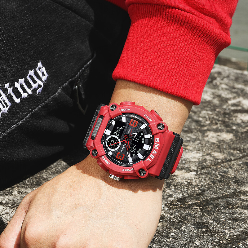 SMAEL spordikell meestele veekindel 50M LED kronograafi elektrooniline kell kahe ajavööndi kvartsist sõjaväe käekellad 8052