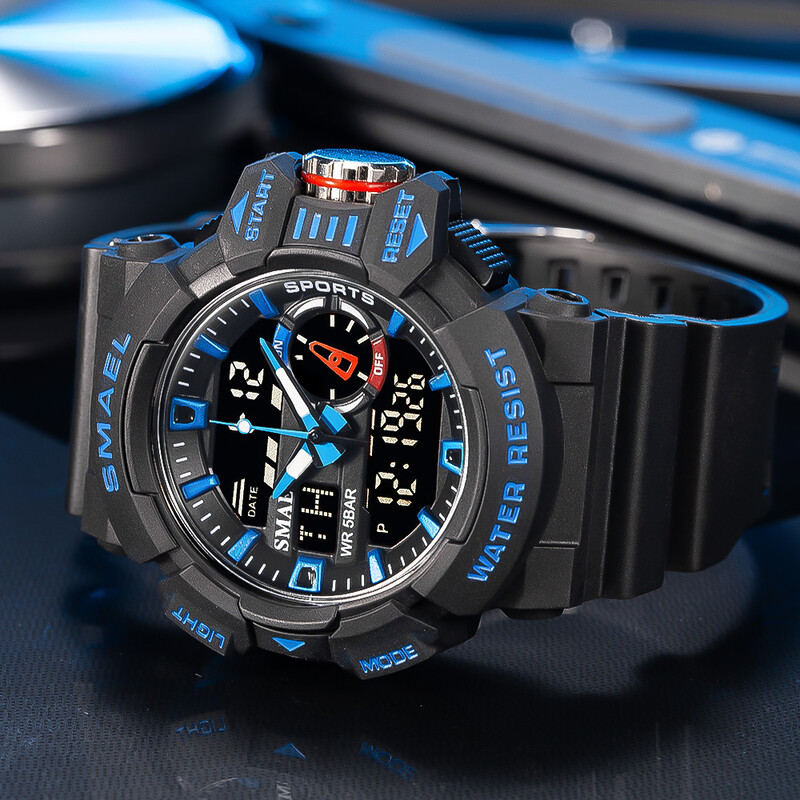 SMAEL Vojni muški satovi Sportski satovi Muški luksuzni vrhunski digitalni ručni satovi Vodootporni 5Bar Alarm Elektronski sat 8043
