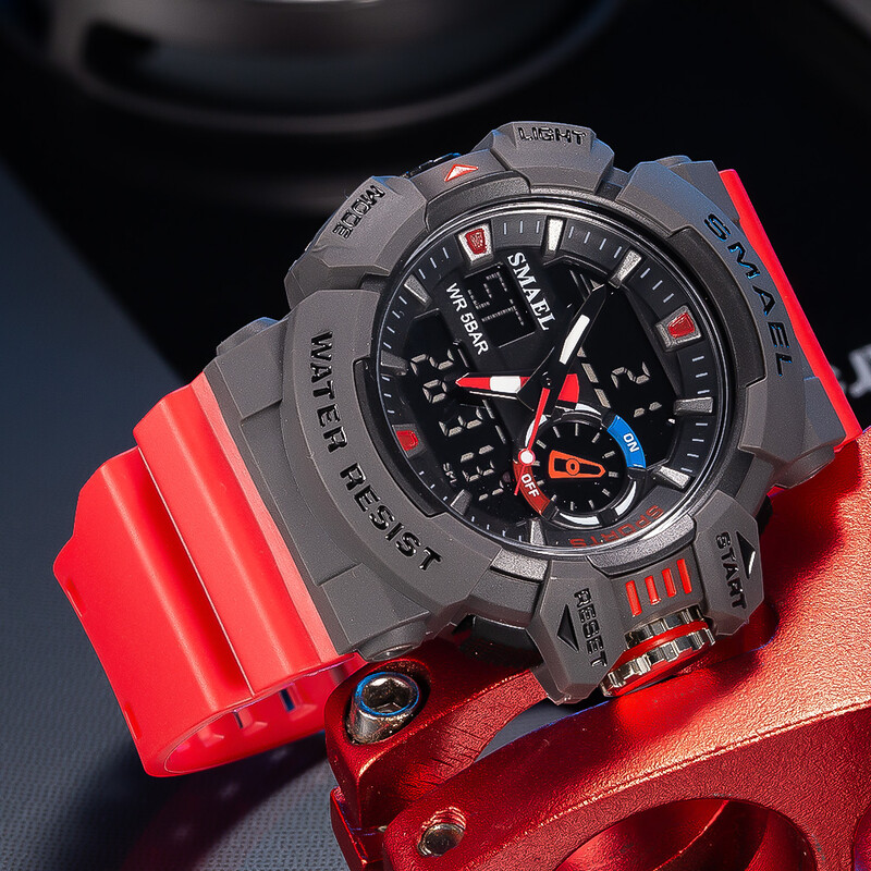 SMAEL Vojni muški satovi Sportski satovi Muški luksuzni vrhunski digitalni ručni satovi Vodootporni 5Bar Alarm Elektronski sat 8043