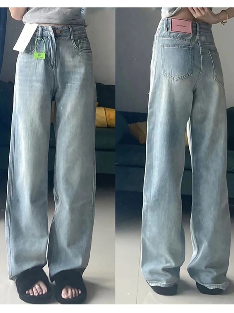 Mărimea S-5XL Blugi albastru deschis femei primăvară toamnă modă talie înaltă pantaloni drepti largi din denim pantaloni supradimensionați cu picioare largi Pantaloni