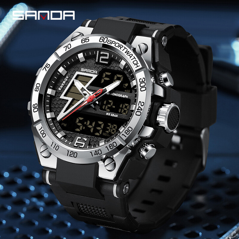 SANDA ceasuri militare impermeabile pentru bărbați sport cu LED-uri electronice cuarț ceas de mână cu 2 timpi cronometru cu alarmă ceas digital reloj pentru bărbați