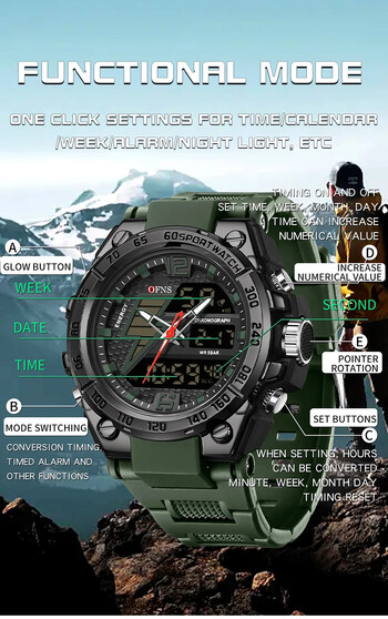 OFNS 6137 Електронен часовник Korean Edition Outdoor Waterproof Fashion Trend Black Technology Многофункционален мъжки будилник