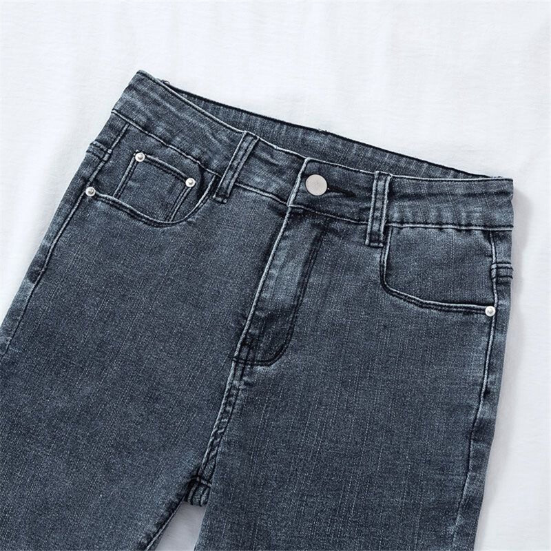 Blugi creion subțiri până la glezne cu talie înaltă pentru femei Pantaloni skinny coreeni Pantaloni vintage albaștri din denim Pantaloni casual Stretch Vaqueros