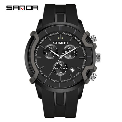 SANDA 9017 New Fashion Ανδρικό ηλεκτρονικό ρολόι χαλαζία Πολυλειτουργικό ρολόγια ημερολογίου τριών ματιών Six Needle Cool