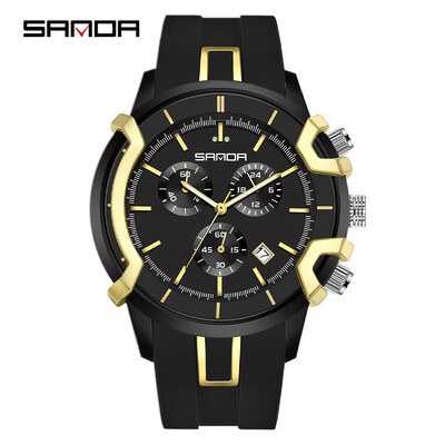 SANDA 9017 New Fashion Ανδρικό ηλεκτρονικό ρολόι χαλαζία Πολυλειτουργικό ρολόγια ημερολογίου τριών ματιών Six Needle Cool